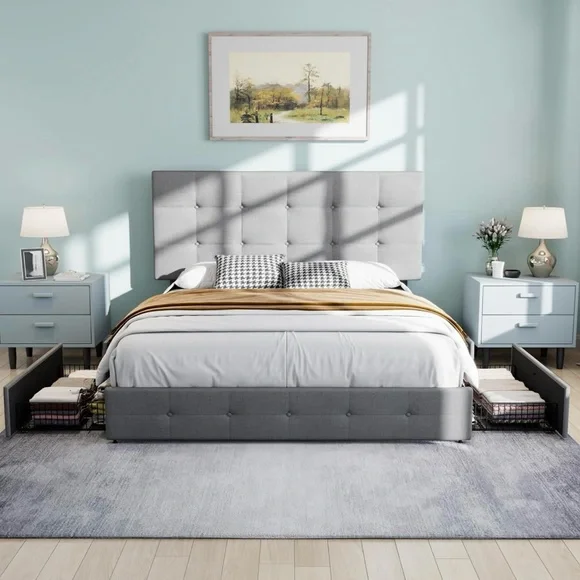 Modern Queen Bed Frame and Mattress - Used Like New